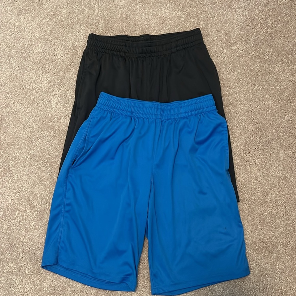 2 pairs CAT & JACK BOYS ATHLETIC SHORTS. L (10/12). Charcoal Gray and Blue